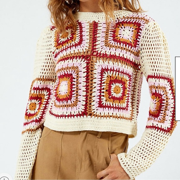 MINKPINK Norah Crochet Sweater in Sunset Multi trending boho back to school NWOT - Picture 1 of 12